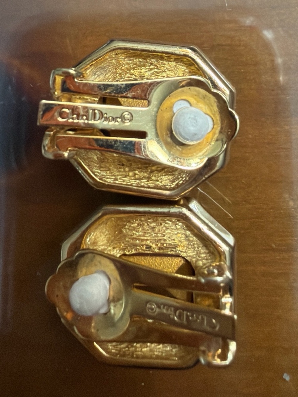 Dior Gold-Tone Earrings with Deep Purple Octagon Stones and Crystal Accents - Picture 2 of 2